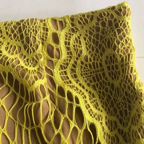 0020 NEW Yellow Lace Nude Illusion Mini Skirt - Picture 9 of 9